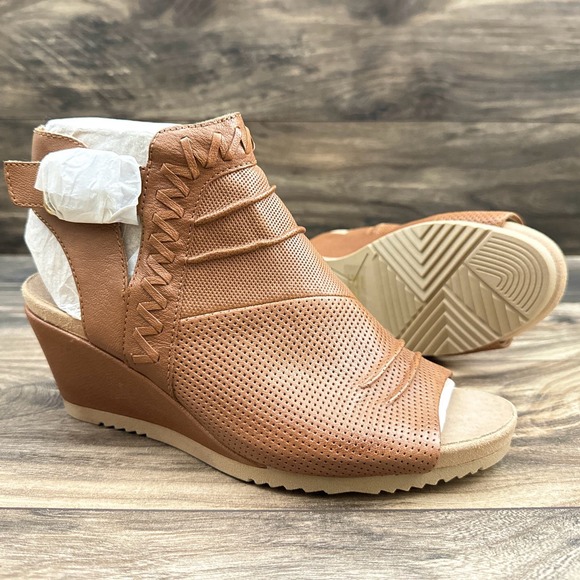 NIB Earth Attalea Bonaire 8M Peep Toe Open Heel Wedge Bootie Sandal Ginger - Picture 11 of 12